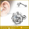 CZ centrado 14K chapeado ouro Rose flor Barbell aço cirúrgico orelha Tragus